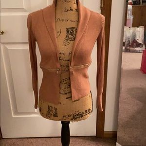 Tan flyaway cardigan faux zipper accent